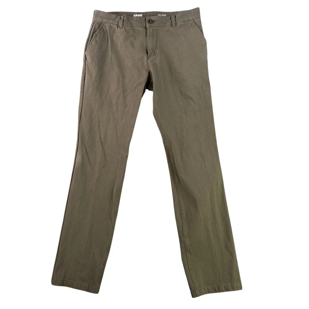 Mugsy Chino Pants Mens 33x32 Olive Green Olives Stretch Slim Fit K6PNOL